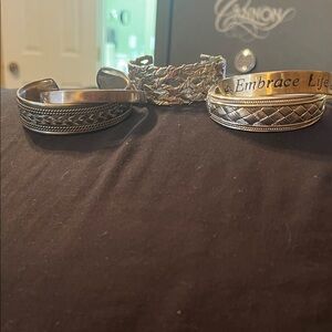 Silver Cuff Bracelets Set